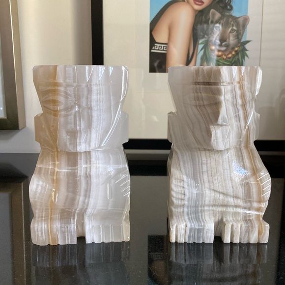 Book ends marble! Vintage! 70’s Carved, sculpture! Mexican warriors! - Picture 1 of 15